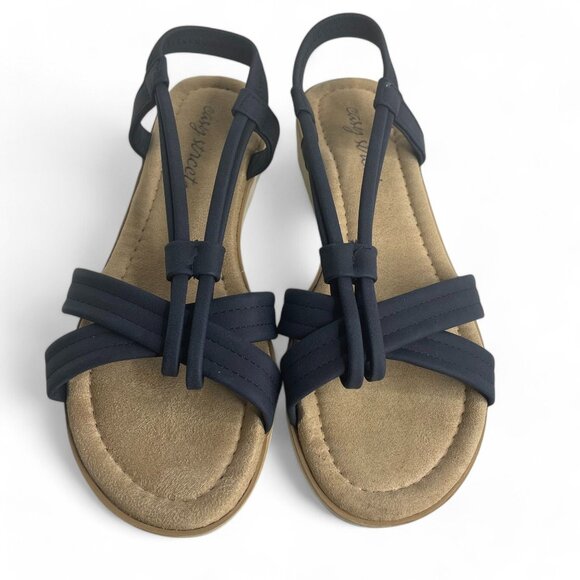 Easy‎ Street Navy Blue Strappy Wedge Sandals Women's SZ 6 Comfort Cushion NWOT - Picture 2 of 6